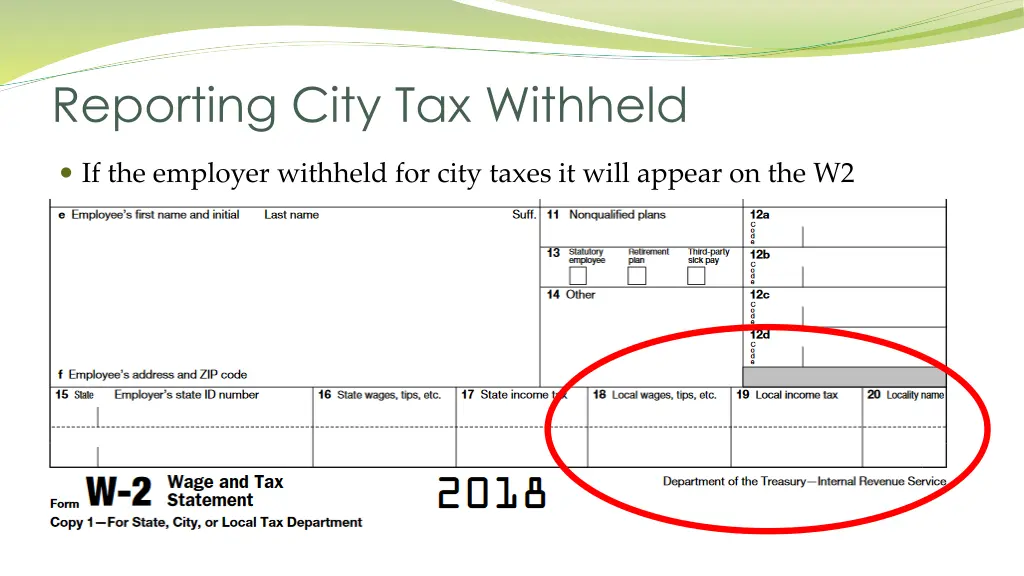 reporting city tax withheld