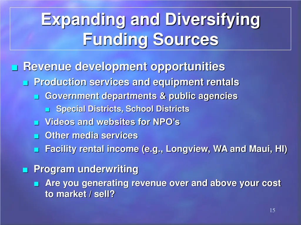 expanding and diversifying funding sources 2