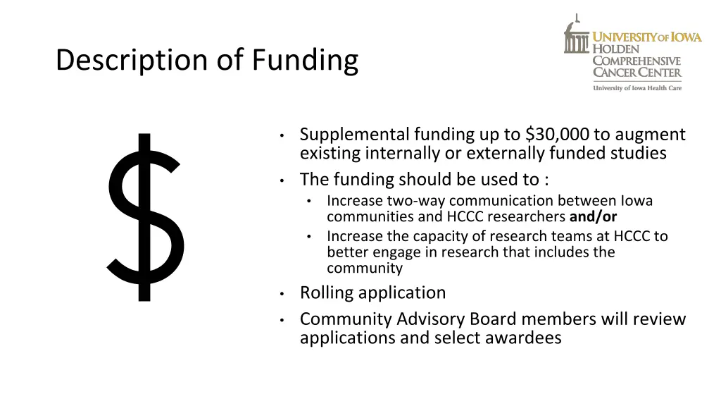 description of funding