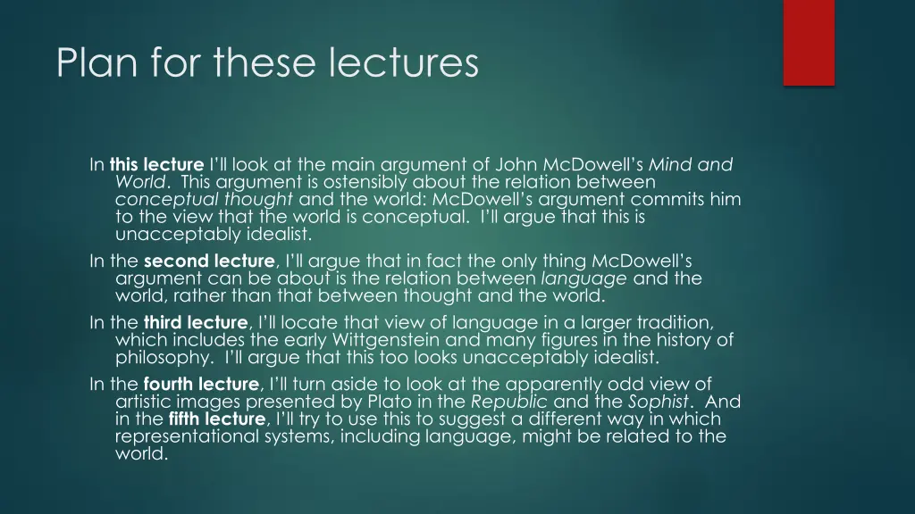 plan for these lectures
