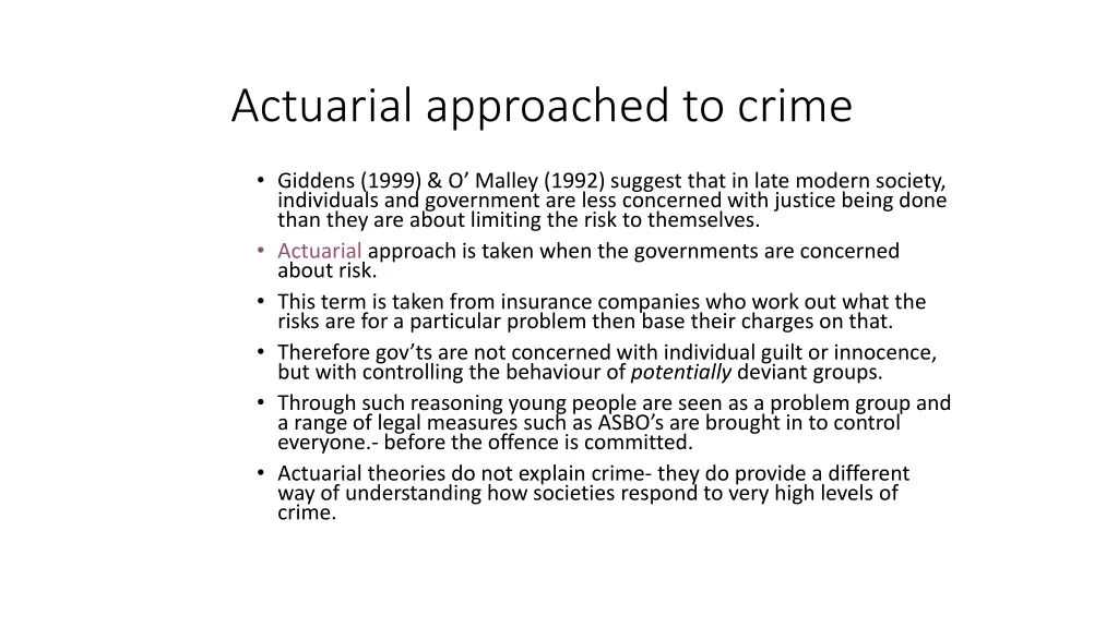 actuarial approached to crime