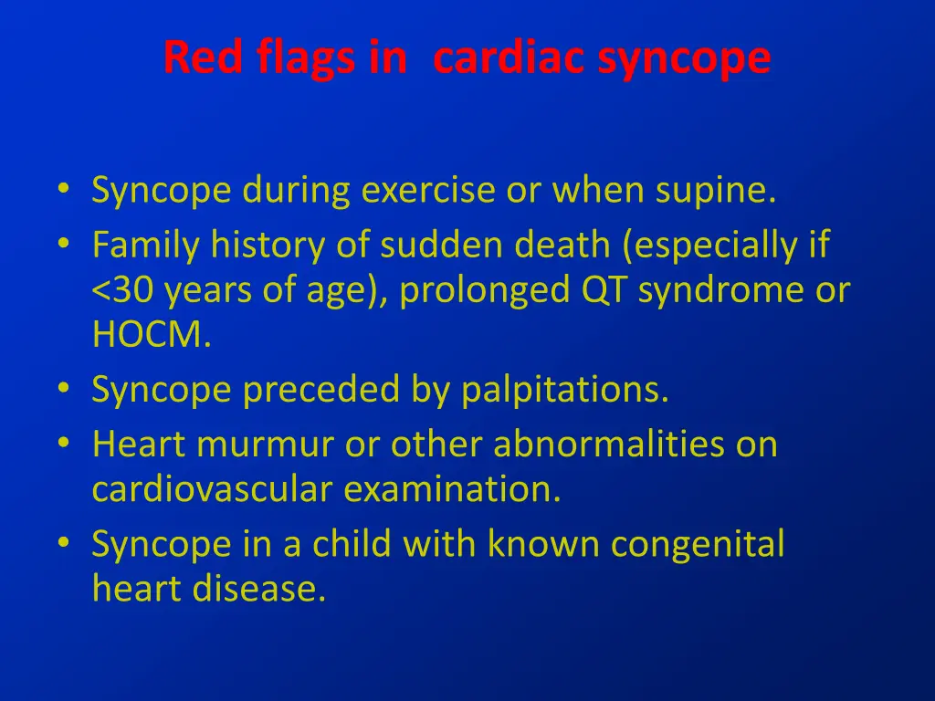 red flags in cardiac syncope