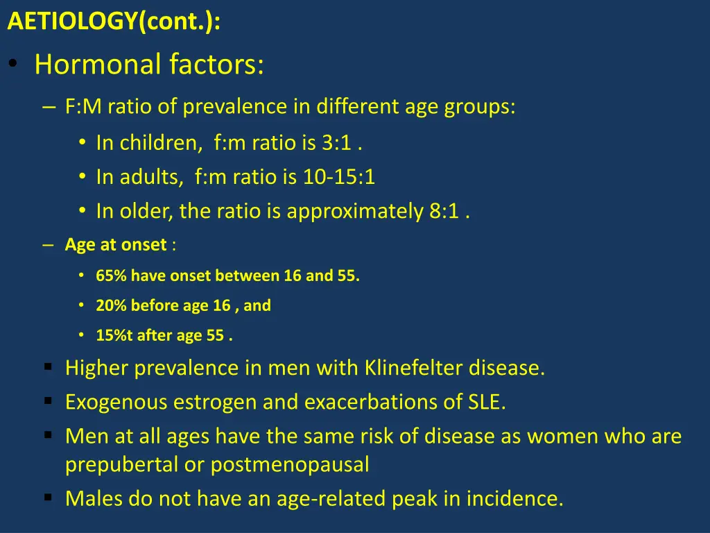aetiology cont hormonal factors f m ratio
