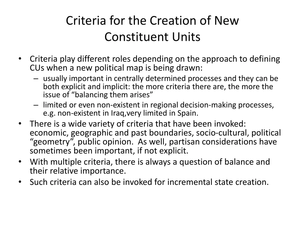 criteria for the creation of new constituent units