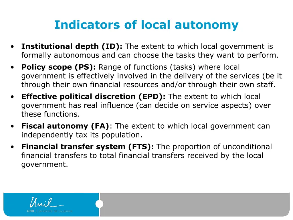 indicators of local autonomy