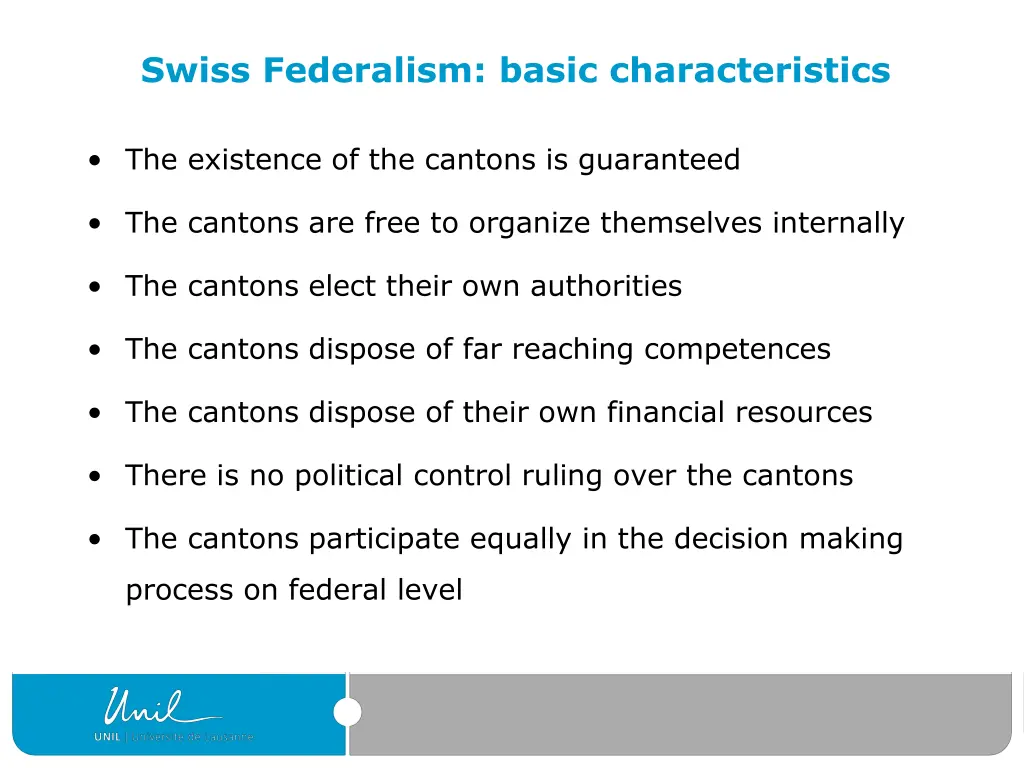 swiss federalism basic characteristics