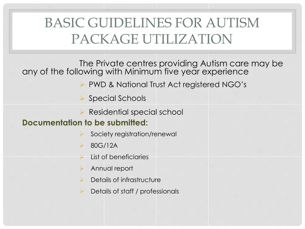 basic guidelines for autism package utilization