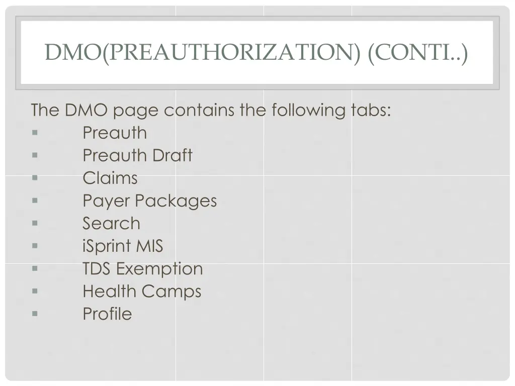 dmo preauthorization conti