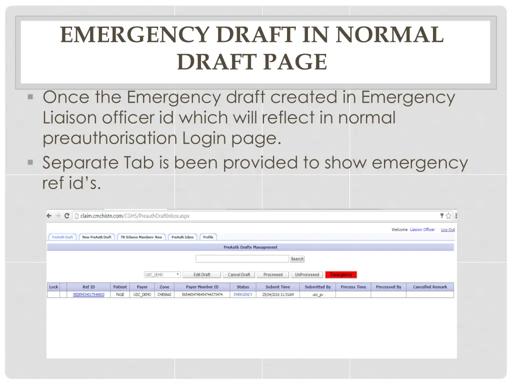 emergency draft in normal draft page