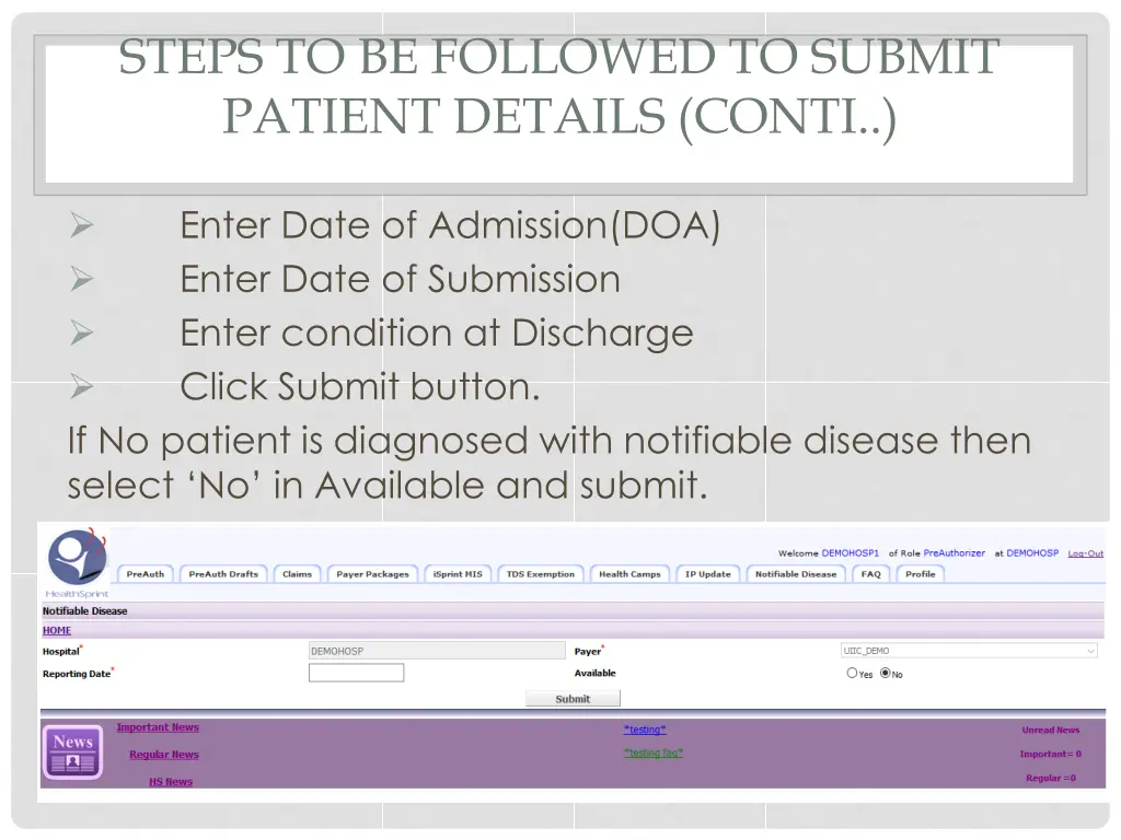 steps to be followed to submit patient details 2