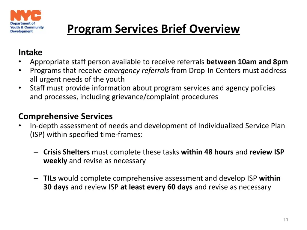 program services brief overview