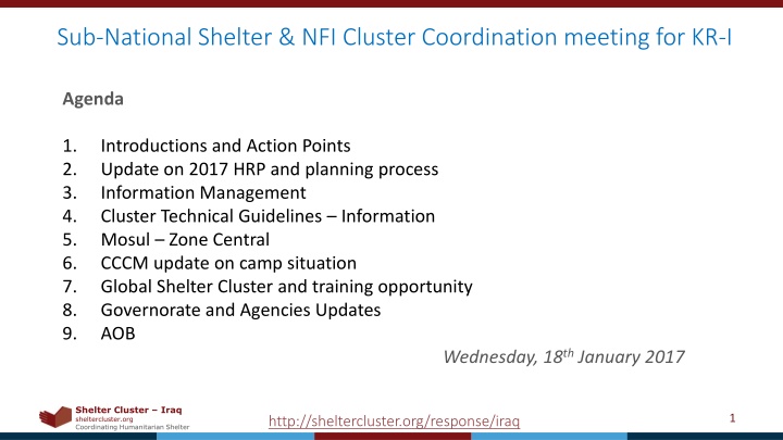 sub national shelter nfi cluster coordination