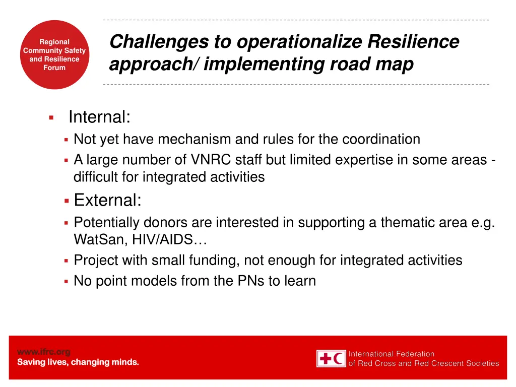 challenges to operationalize resilience approach