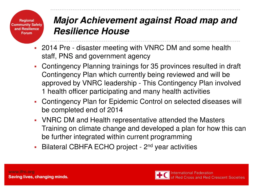 major achievement against road map and resilience 1