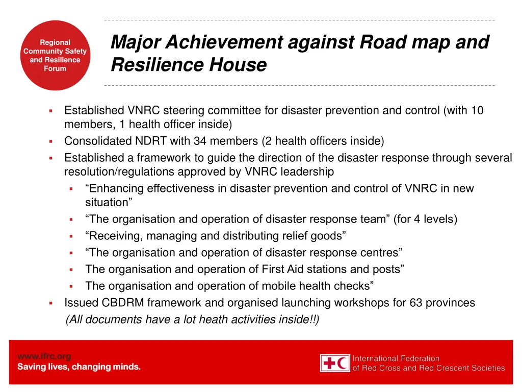 major achievement against road map and resilience