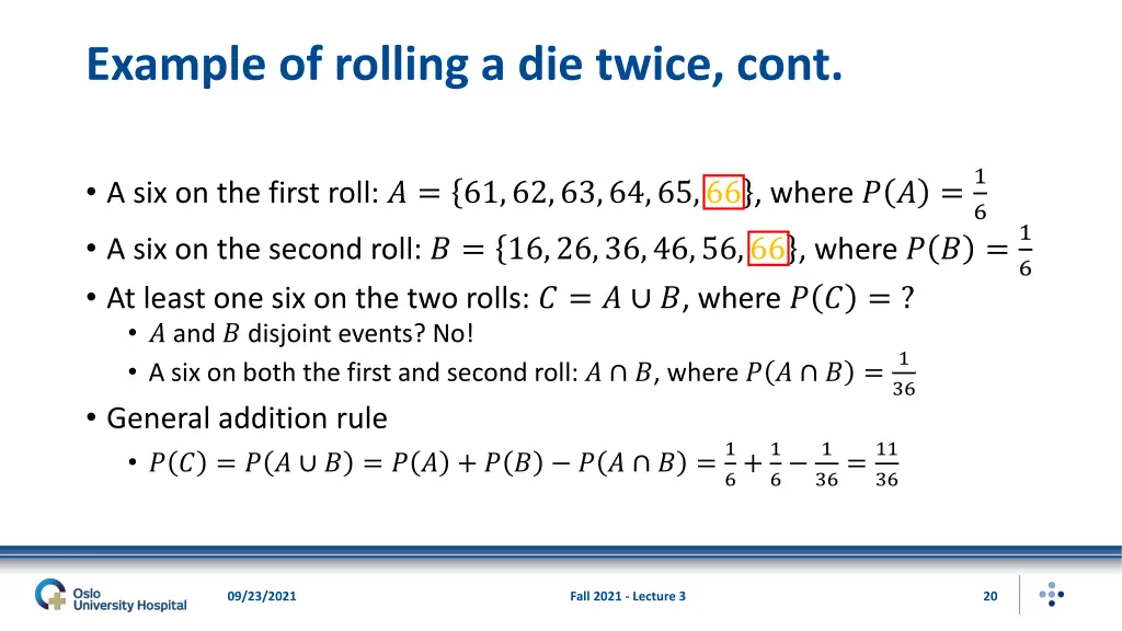 example of rolling a die twice cont