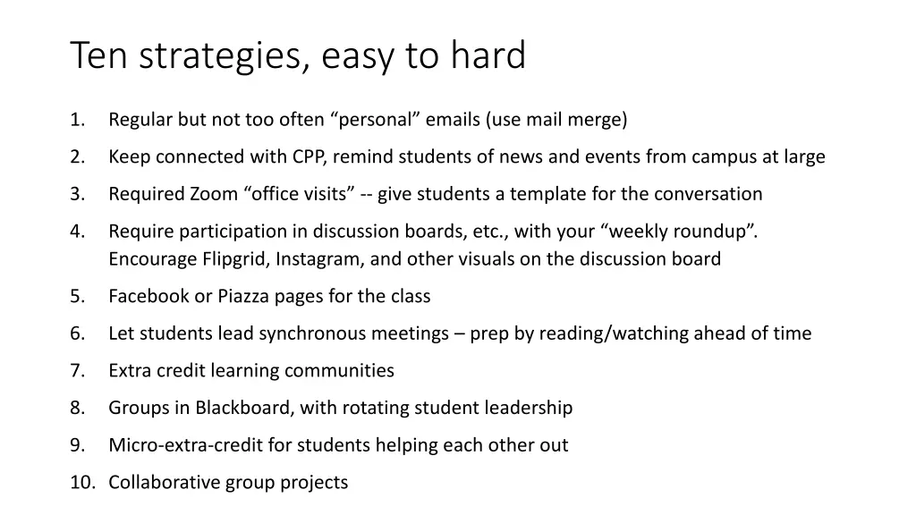 ten strategies easy to hard