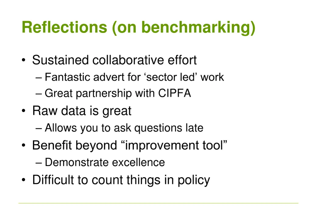 reflections on benchmarking