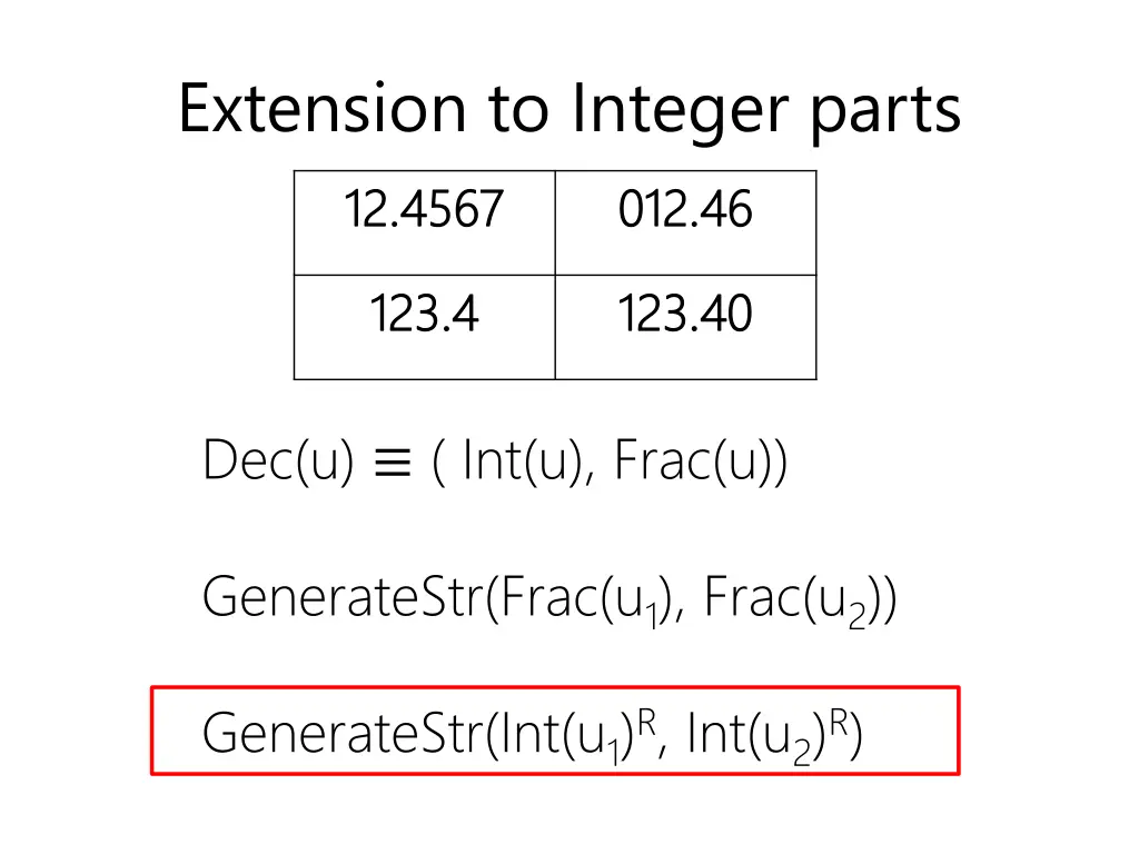 extension to integer parts 12 4567 12 4567