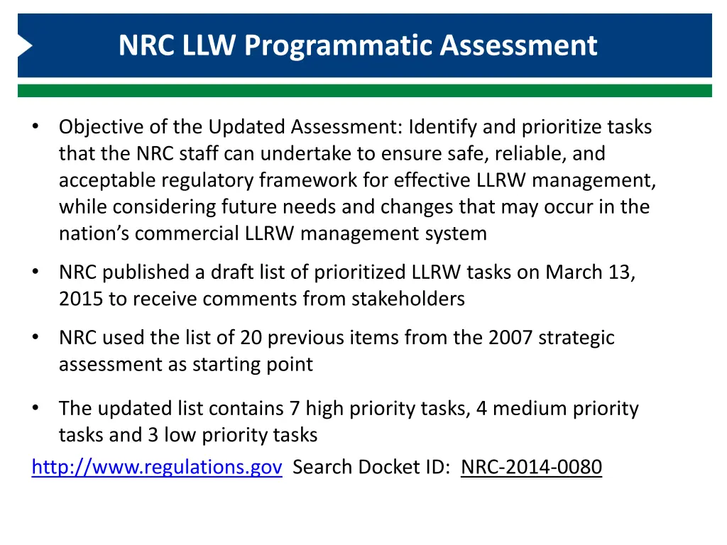 nrc llw programmatic assessment