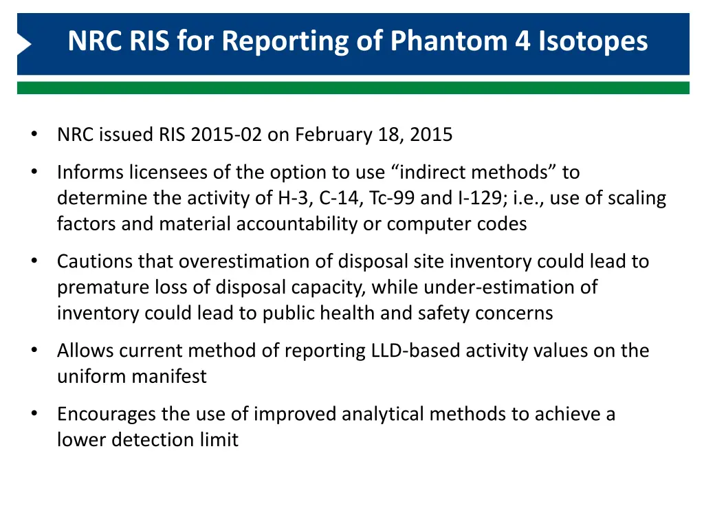 nrc ris for reporting of phantom 4 isotopes