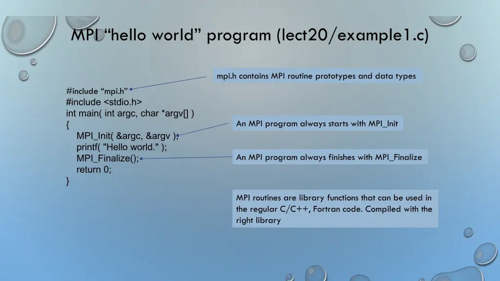 mpi hello world program lect20 example1 c