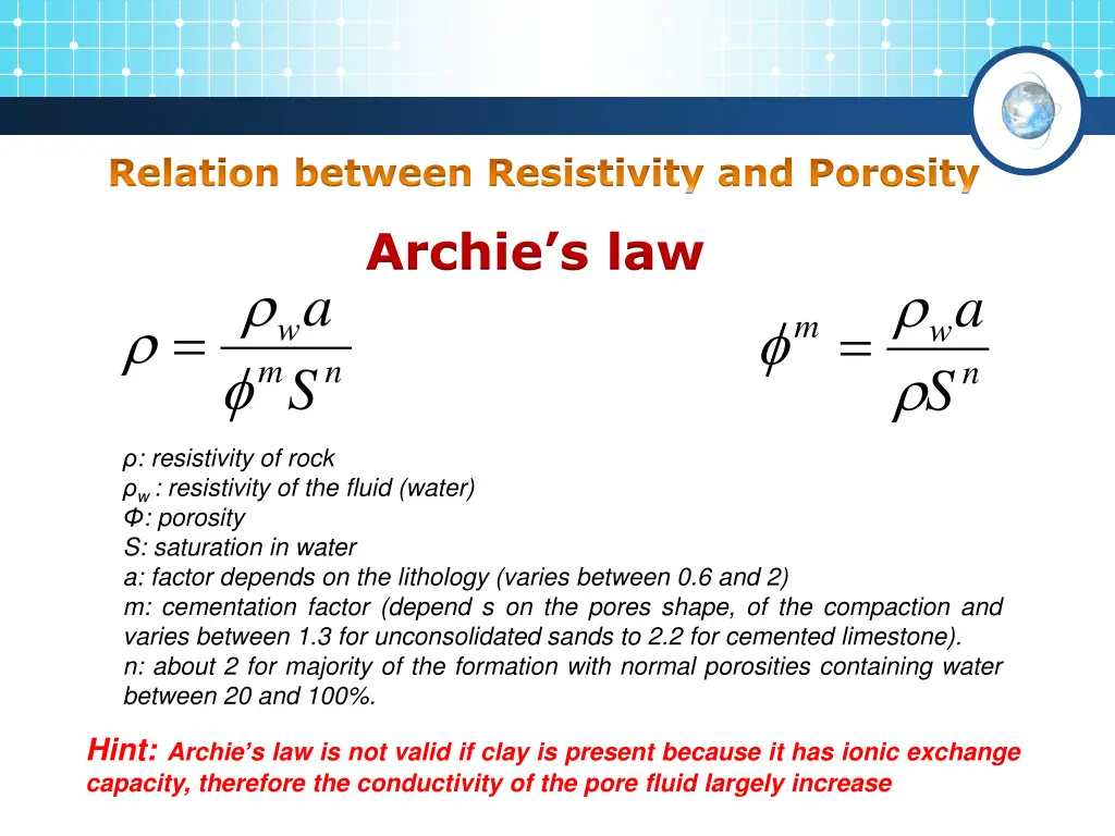 relation between resistivity and porosity