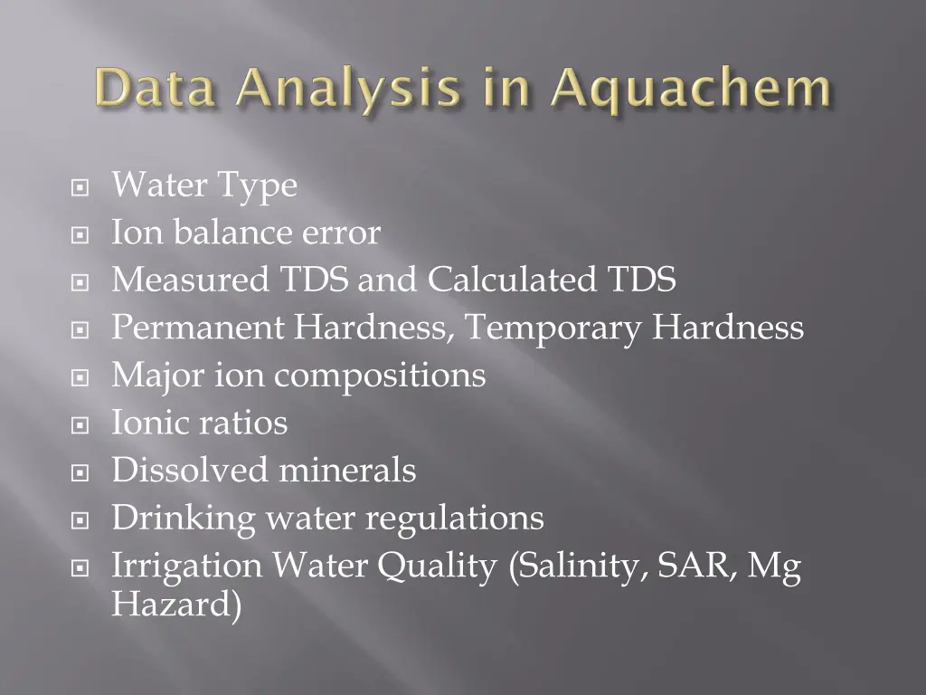 water type ion balance error measured