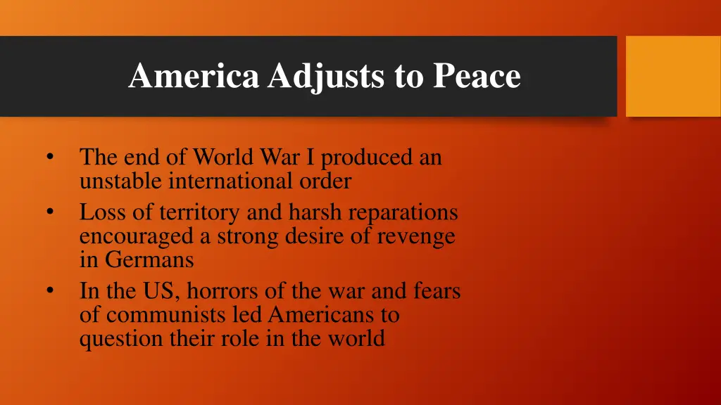 america adjusts to peace