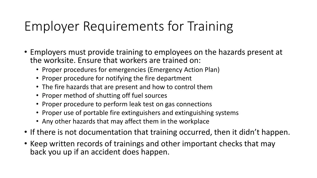 employer requirements for training