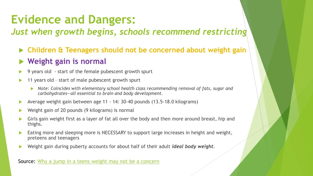 evidence and dangers just when growth begins