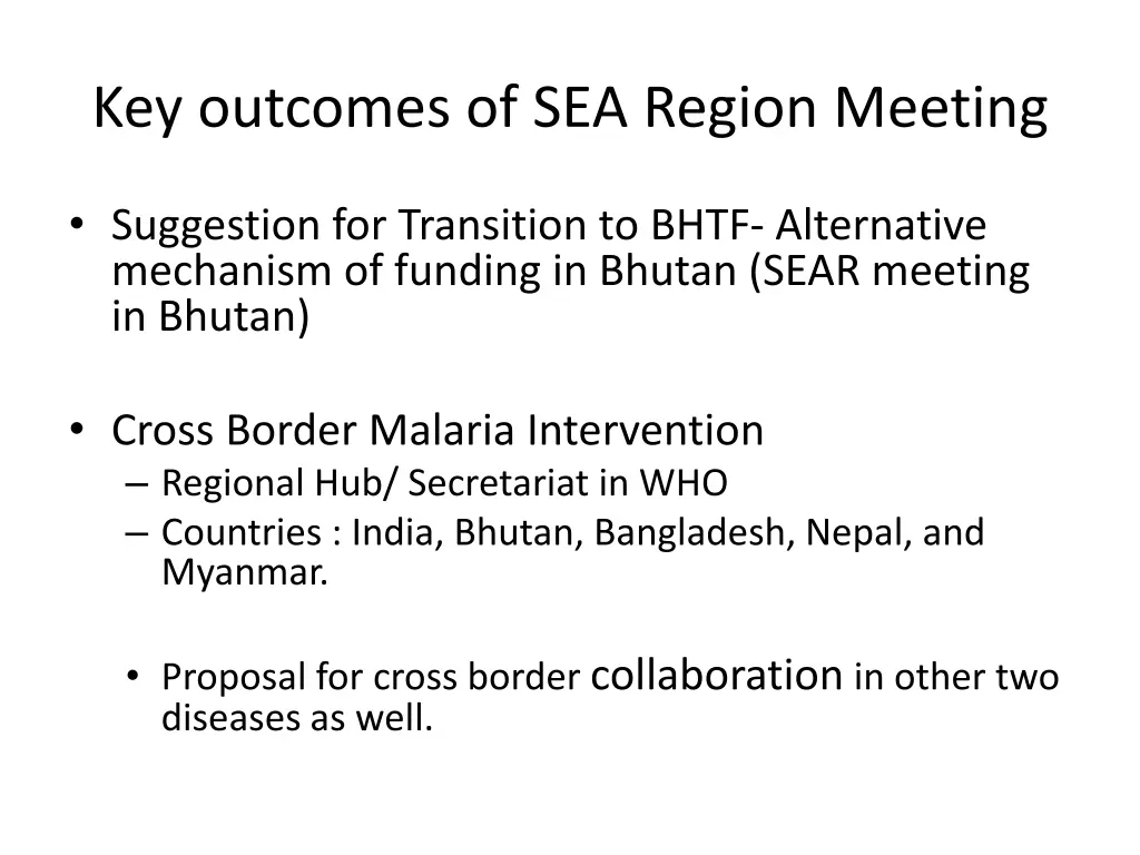key outcomes of sea region meeting