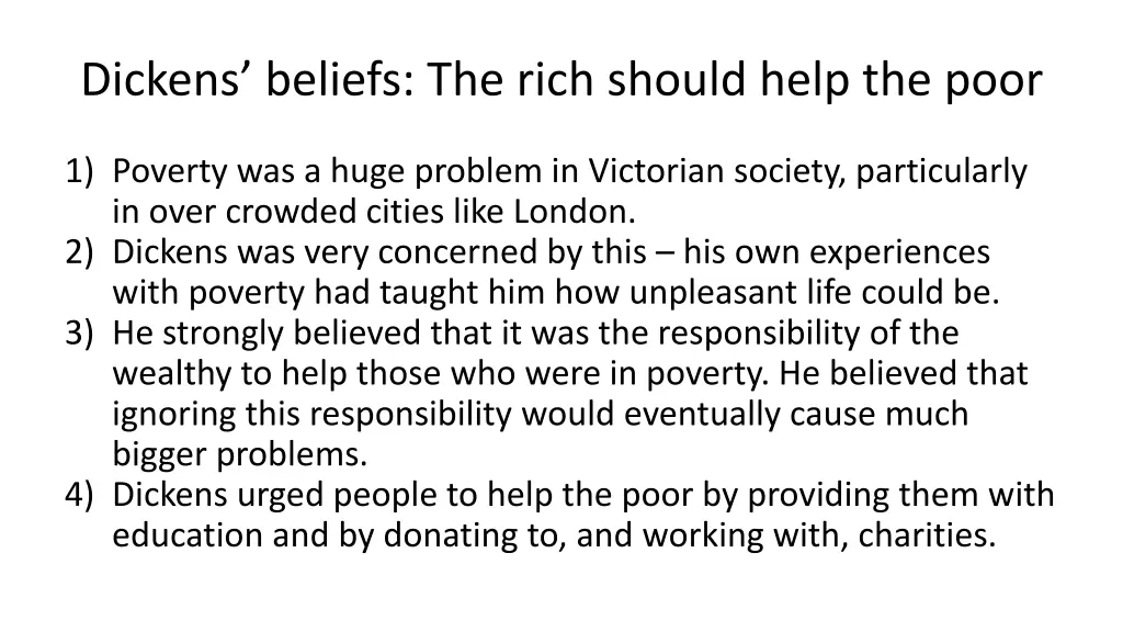 dickens beliefs the rich should help the poor