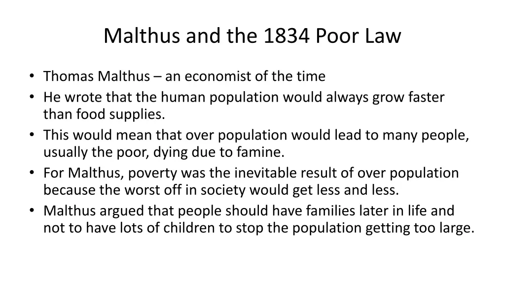 malthus and the 1834 poor law