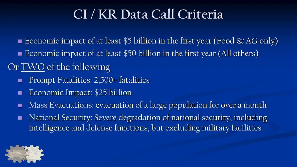 ci kr data call criteria