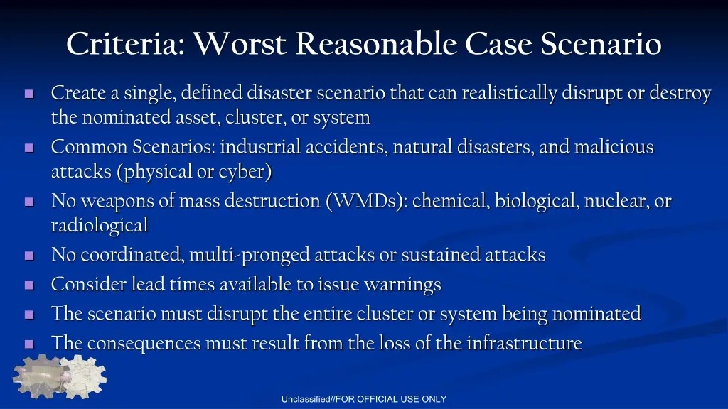 criteria worst reasonable case scenario