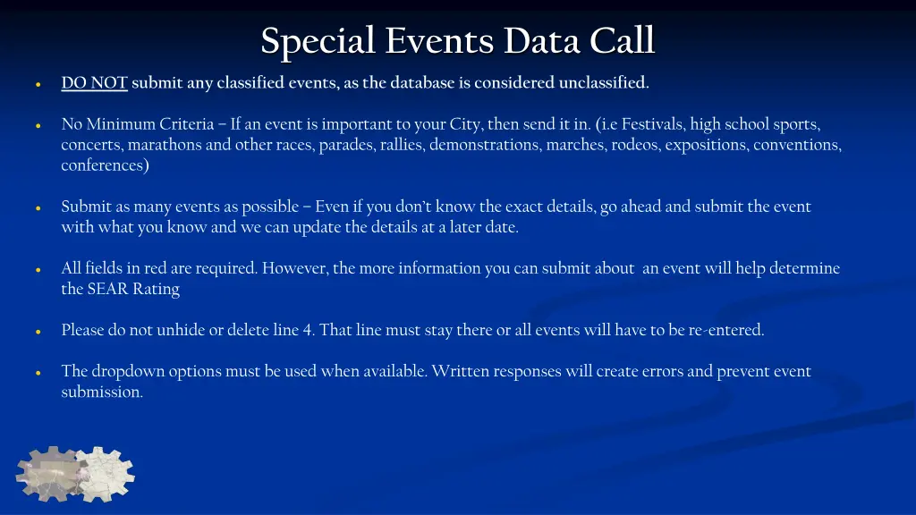 special events data call 1