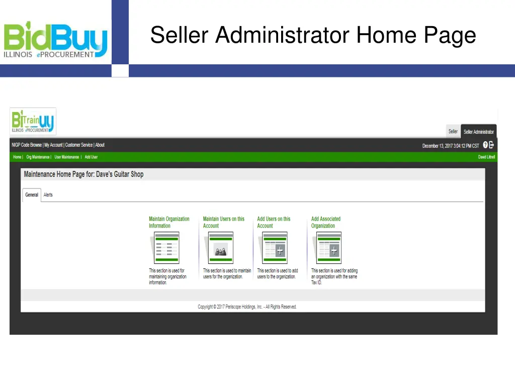 seller administrator home page