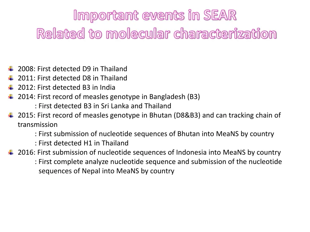 important events in sear related to molecular