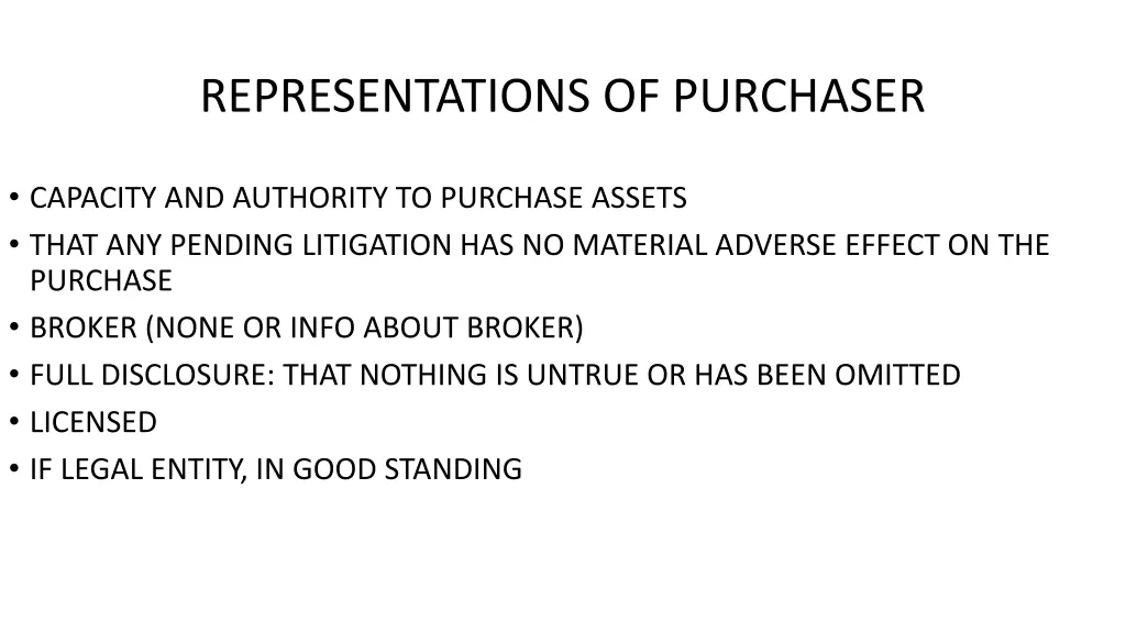 representations of purchaser