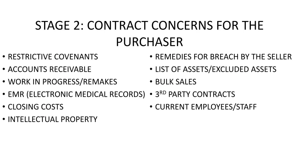 stage 2 contract concerns for the purchaser