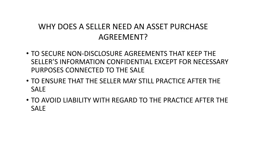 why does a seller need an asset purchase agreement