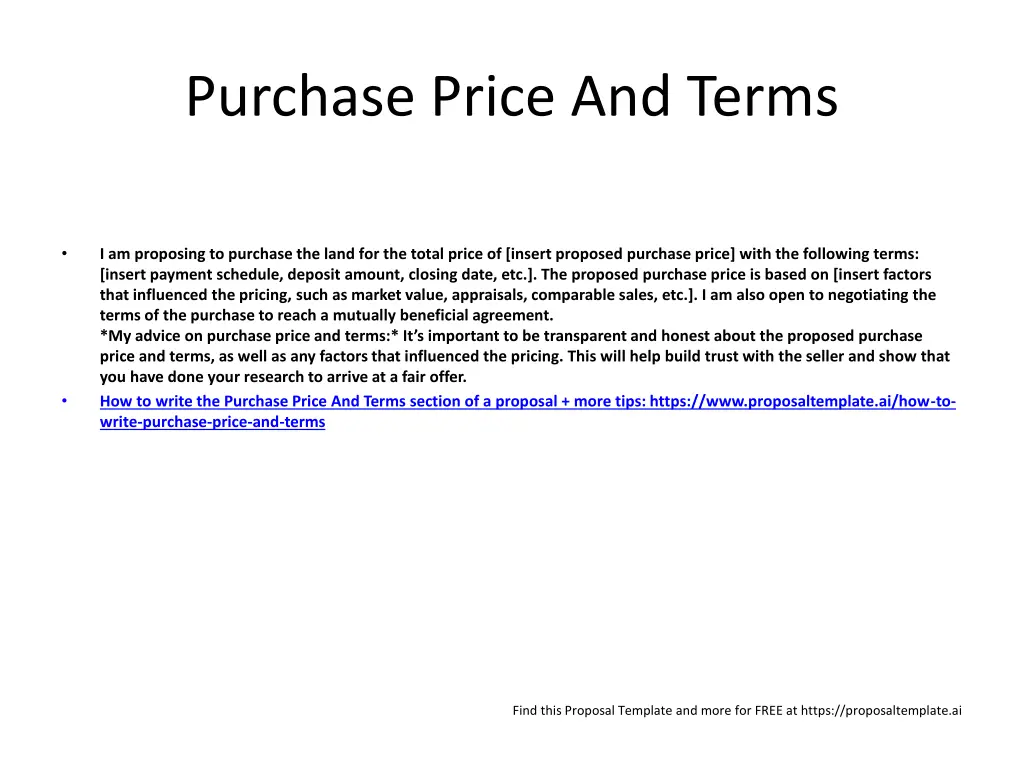 purchase price and terms