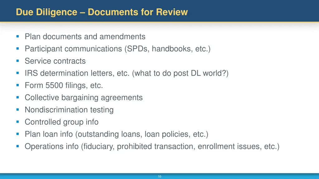 due diligence documents for review