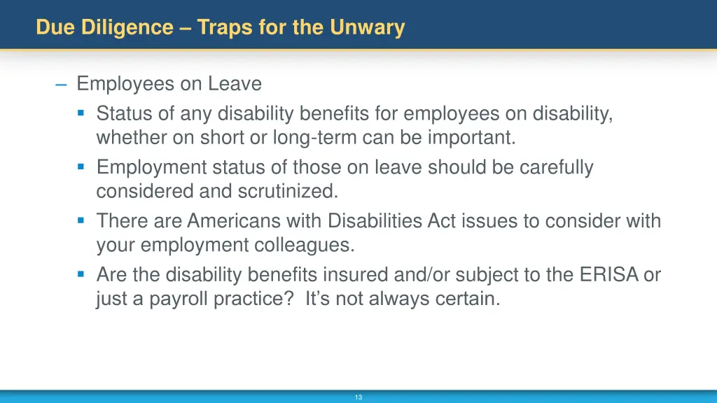 due diligence traps for the unwary 1