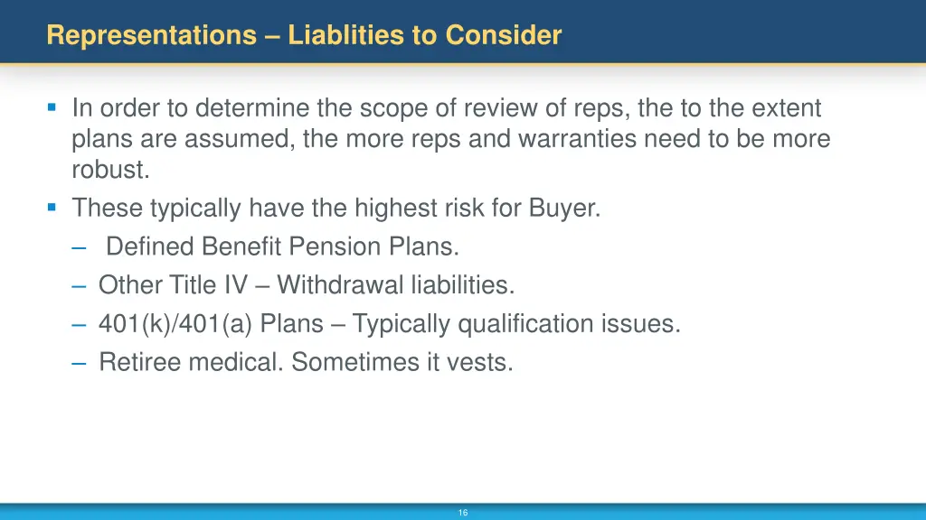 representations liablities to consider
