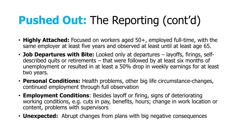 pushed out the reporting cont d