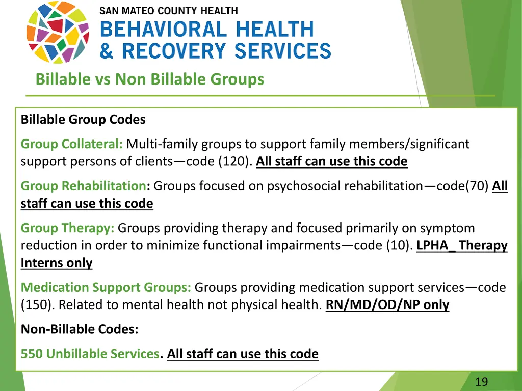billable vs non billable groups