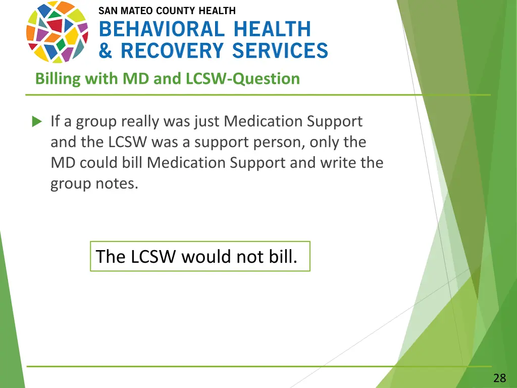 billing with md and lcsw question 1
