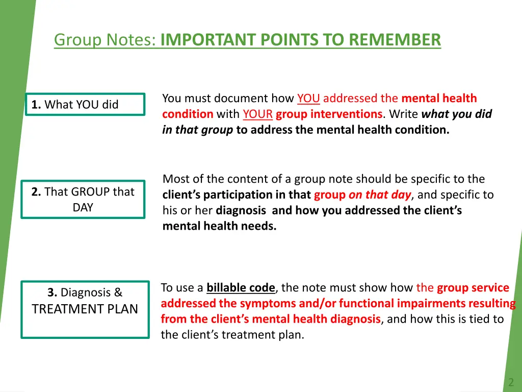 group notes important points to remember